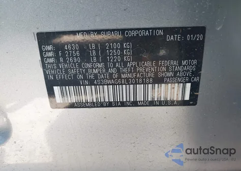 2020 Subaru Legacy Sport from USA, damaged, VIN 4S3BWAG68L3018188